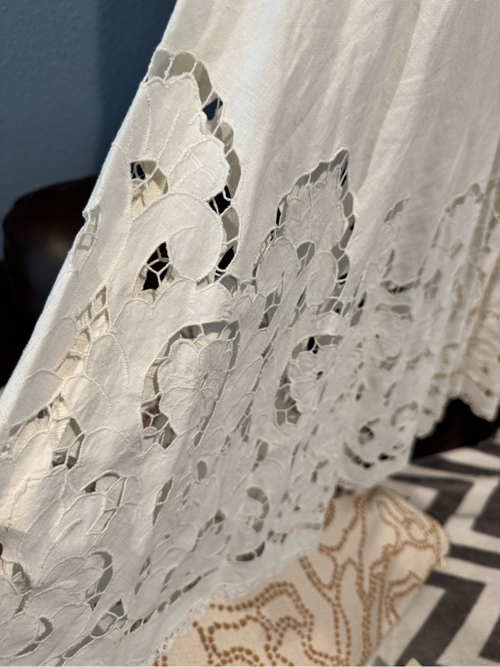 Vintage Rare Lace Cut Cotton Linen Cream Boat Neck Marie St. Claire Dress - Picture 2 of 15